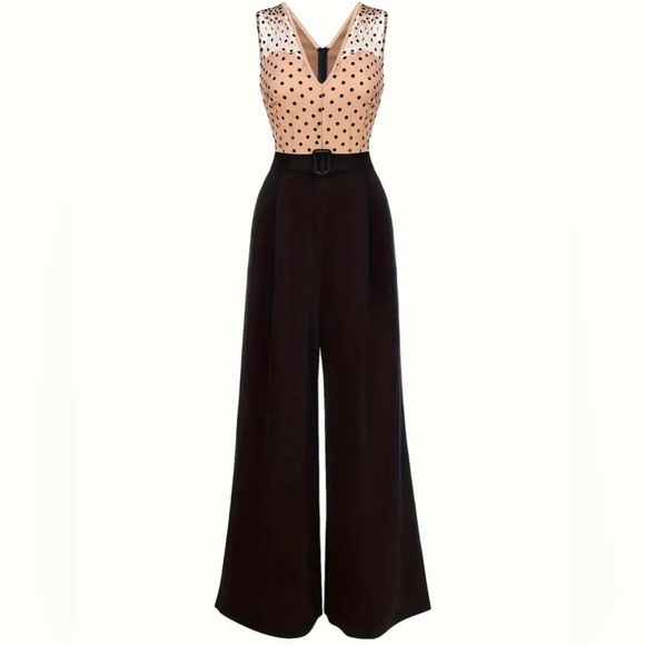 ✨NEW✨-RETRO POLKA DOT WIDE LEG BELTED JUMPSUIT - Picture 4 of 11
